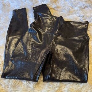 SPANX Faux Leather Croc Shine Leggings in Black/Brown
